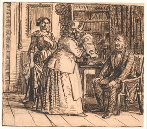 De vroedvrouw presenteert de erfgenaam door Wilhelm Marstrand