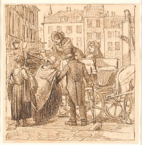 Dames stappen in een koets op Hanserplein