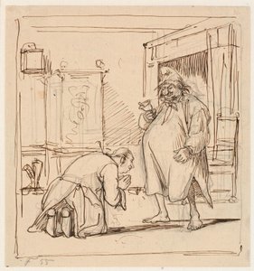 Peder Paars 1e boek 4e zang. Per Degn bang voor de schout door Wilhelm Marstrand