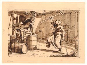 Peder Paars 2e boek 3e zang. Jens Bloks en moeder Gunhilds gevecht door Wilhelm Marstrand