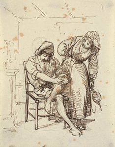 Meisje kijkt naar een jonge visser die op een stoel zit door Wilhelm Marstrand