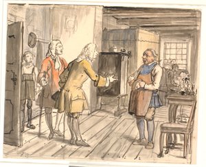 Bezoek van de raadsheren met gelukwensen. (De politieke kandesteker) door Wilhelm Marstrand