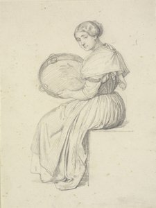 Zittende vrouw met tamboerijn door Wilhelm Marstrand