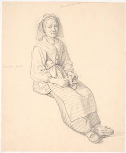 Zittende Zweedse vrouw met breiwerk door Wilhelm Marstrand