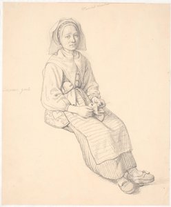 Zittende Zweedse vrouw met breiwerk door Wilhelm Marstrand