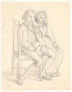Zweeds meisje en jongen zittend op een stoel door Wilhelm Marstrand