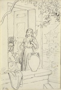 Twee Italiaanse vrouwen in een deur, een met een mand door Wilhelm Marstrand