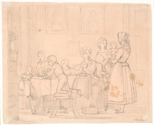 Ontwerp voor het Waagepetersenske Familieportret door Wilhelm Marstrand