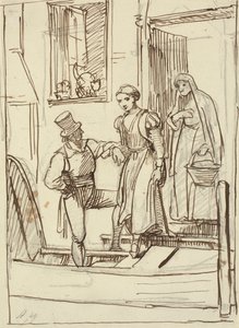 Jong meisje en oude vrouw geholpen door een man in een gondel door Wilhelm Marstrand