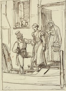 Jong meisje en oude vrouw geholpen door een man in een gondel door Wilhelm Marstrand
