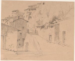 Via Piave met La Porta Su in Olevano Romano door Wilhelm Marstrand