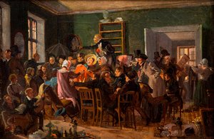 Scène van een veiling, 1835 door Wilhelm Nicolai Marstrand