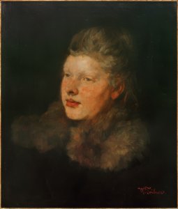 Blondine met bont door Wilhelm Trübner