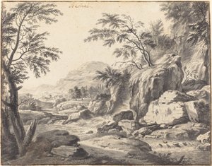 Klassiek Landschap met een Waterval door Wilhelm von Bemmel