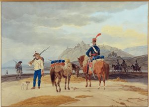 Franse soldaten voor een fort door Wilhelm von Kobell