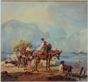Herders bij een bergmeer door Wilhelm von Kobell