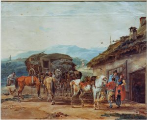 Paardenwissel van een reiswagen
