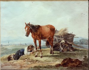 Slapende boerenjongen met paard door Wilhelm von Kobell
