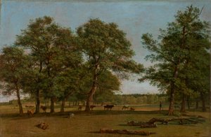 Weidevelden bij Dietramszell (Weidelandschap met oude eiken) door Wilhelm von Kobell