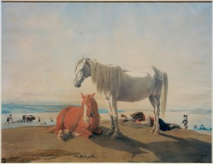 Grazende paarden aan de Starnberger See door Wilhelm von Kobell