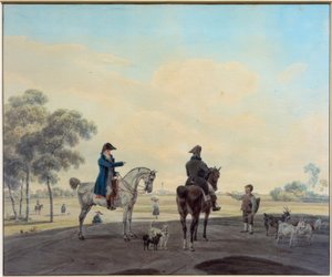 Twee ruiters voor een landschap door Wilhelm von Kobell