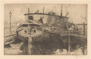 Laakhaven in Den Haag door Willem Adrianus Grondhout (signed by artist)