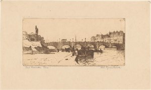 Pont de la Tournelle in Parijs door Willem Adrianus Grondhout (signed by artist)