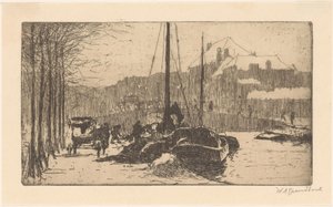 Sneeuw in de stad door Willem Adrianus Grondhout (signed by artist)