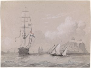 Hollands zeilschip voor de kust van Gibraltar