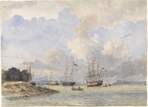 Maas voor Rotterdam, met een Amerikaans en Zweeds schip