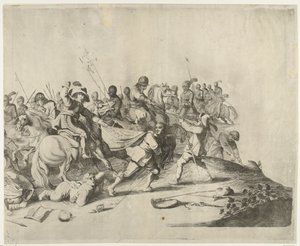 Gevecht tussen ruiters en voetvolk door Willem Basse