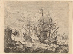 Heemskercks overwinning op de Spaanse vloot bij Gibraltar door Willem Basse