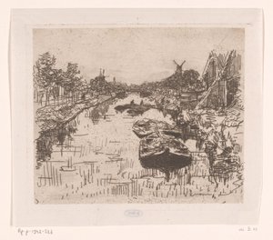 Kanaal met schuiten door Willem Bastiaan Tholen