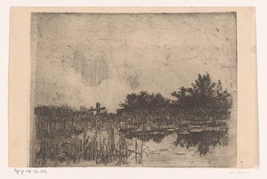 Plas met riet en watermolen, bij Giethoorn door Willem Bastiaan Tholen