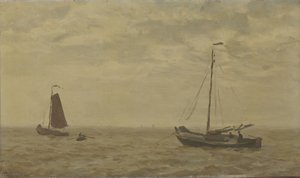 Zeegezicht met vissersschuiten door Willem Bastiaan Tholen