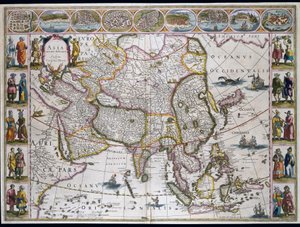 Kaart van Azië. Blad uit een atlas van Willem Janszoon Blaeu door Willem Blaeu