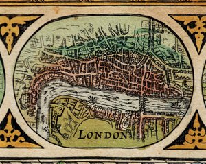 Voorstelling van de stad Londen (detail) van een wereldkaart in "The Theatre of the World" door Willem Janszoon Blaeu (1571-1638)