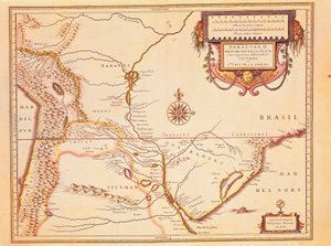 Rio de la Plata, Zilverrivier en het Paraná-bekken in Paraguay, uit Willem Blaeu