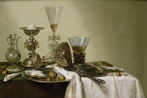 Stilleven met oesters en noten