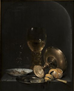 Stilleven. Ontbijtstuk in een stenen nis