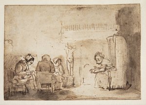 De vrouwen bij de open haard in Rembrandts huis door Willem Drost