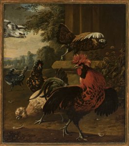 Vogels aangevallen door een havik door Willem Frederiksz van Royen