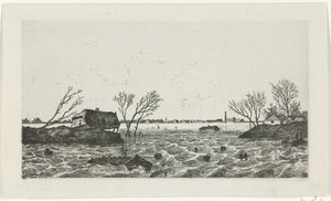 Dijkdoorbraak bij Dreumel, 1855 door Willem Gruyter jr.