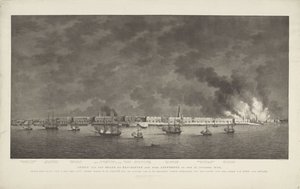Gezicht van de brand en beschieting van de stad Antwerpen op 27 oktober 1830 door Willem Hendrik Hoogkamer