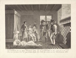 Prins van Oranje na zijn verwonding onder medische behandeling in het veldhospitaal, 1815
