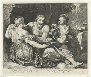 Lot dronken gevoerd door zijn dochters door Willem Isaacsz. van Swanenburg