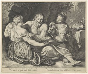 Lot dronken gevoerd door zijn dochters door Willem Isaacsz. van Swanenburg