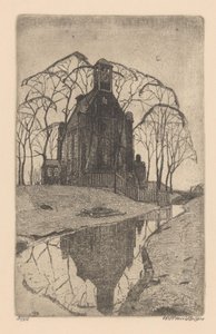Dorpskerk door Willem Jansen (graveur) (signed by artist)