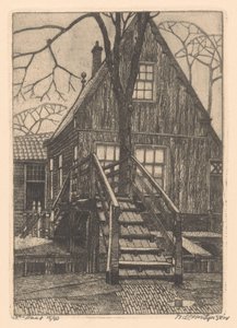 Huis met brug te Westzaan door Willem Jansen (graveur) (signed by artist)