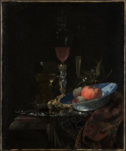 Wijnglas en een schaal met fruit, 1663 door Willem Kalf